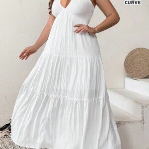 Plus size White Chiffon Halter Neck Backless Maxi Dress